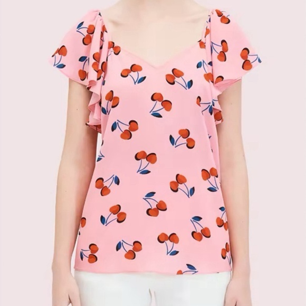Kate Spade Women’s Pink Cherry Toss Flutter Sleeve Top small